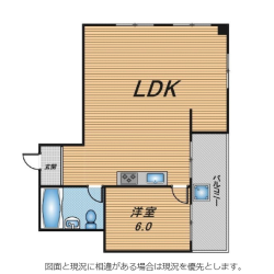 リフォーム後の平面図（3DK→1LDK）間取